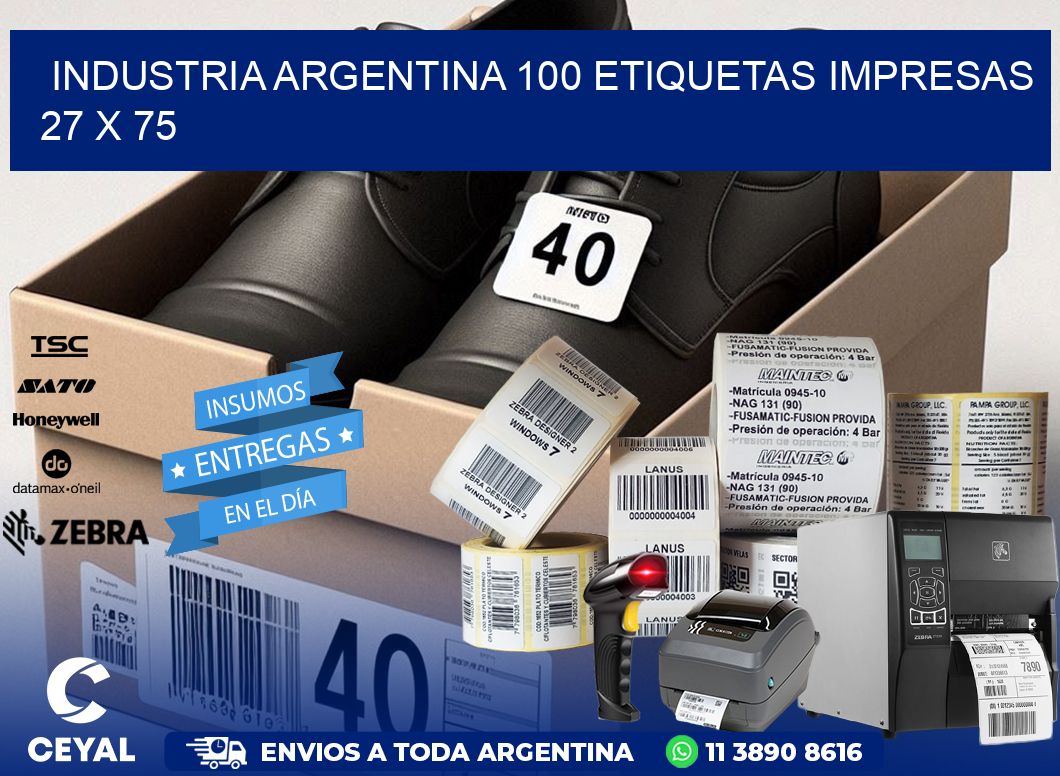 INDUSTRIA ARGENTINA 100 ETIQUETAS IMPRESAS  27 x 75