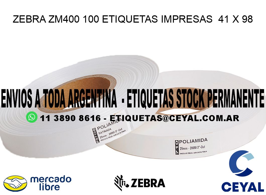 ZEBRA ZM400 100 ETIQUETAS IMPRESAS  41 x 98