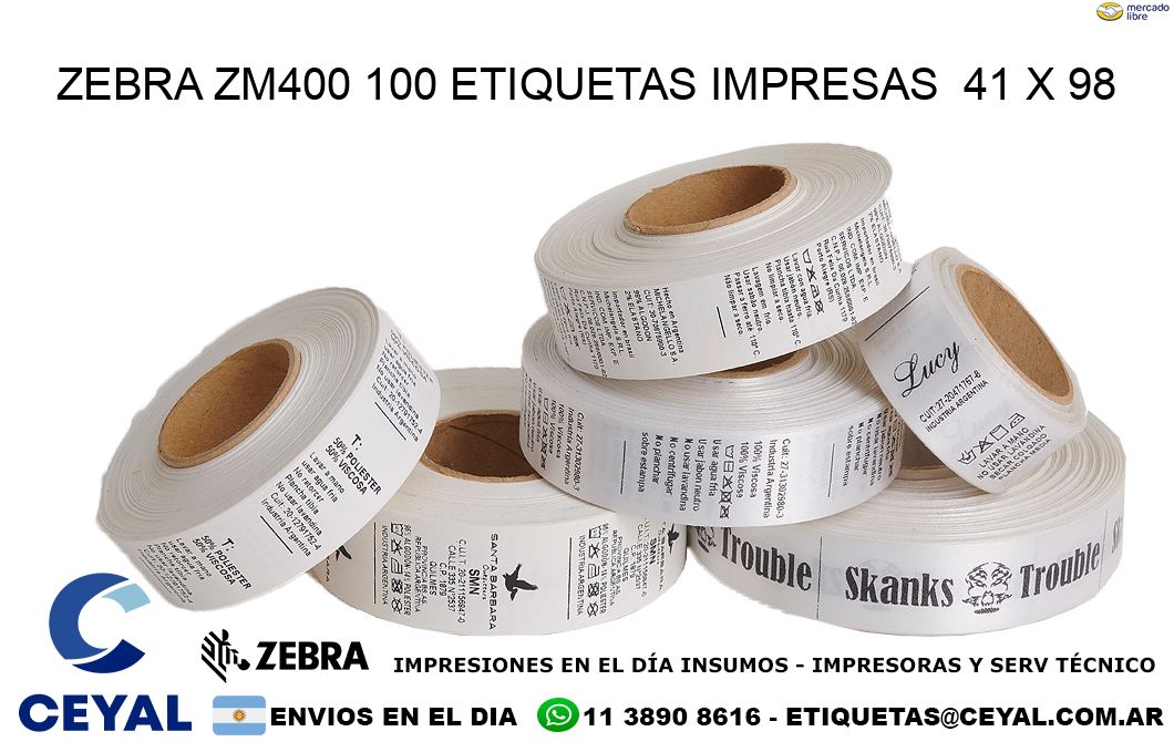 ZEBRA ZM400 100 ETIQUETAS IMPRESAS  41 x 98