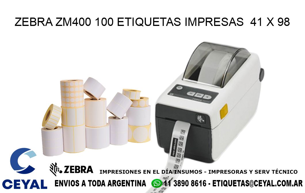 ZEBRA ZM400 100 ETIQUETAS IMPRESAS  41 x 98