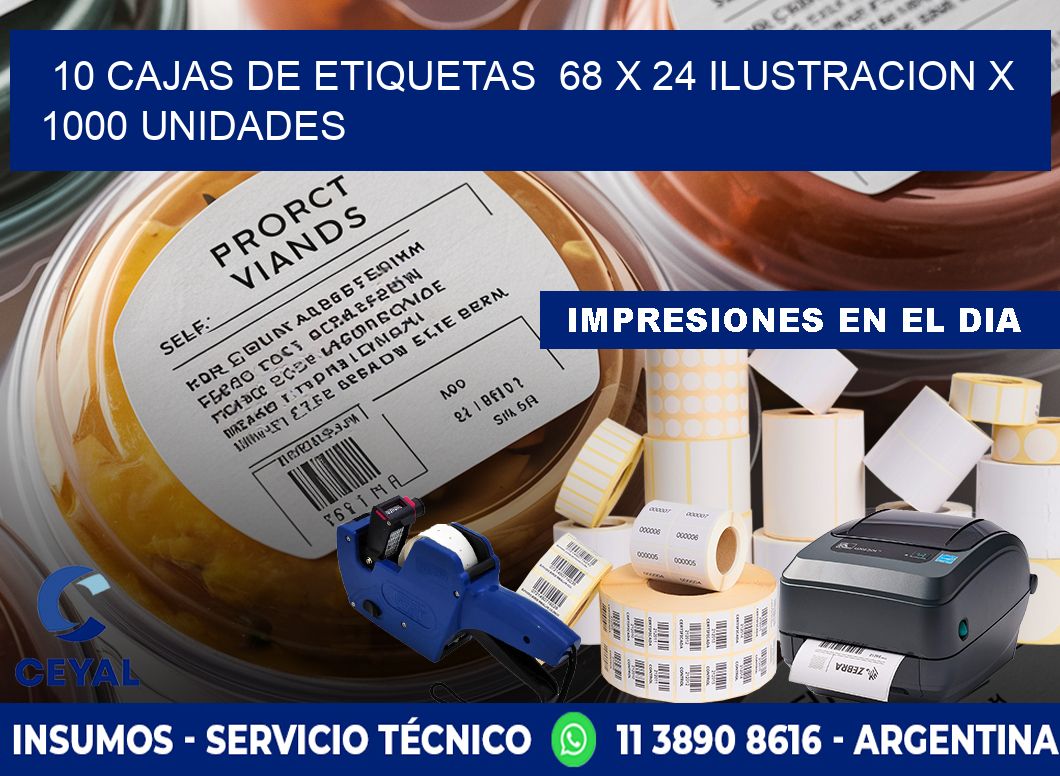 10 CAJAS DE ETIQUETAS  68 x 24 ILUSTRACION X 1000 UNIDADES