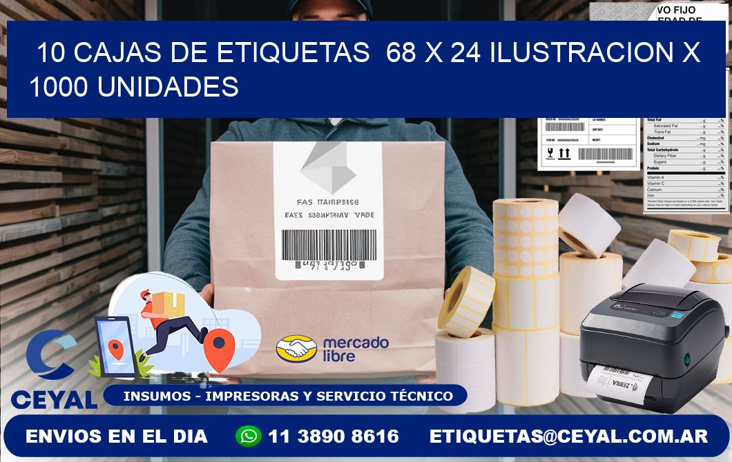 10 CAJAS DE ETIQUETAS  68 x 24 ILUSTRACION X 1000 UNIDADES