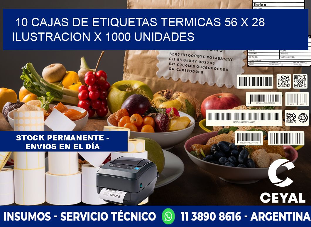 10 CAJAS DE ETIQUETAS TERMICAS 56 x 28 ILUSTRACION X 1000 UNIDADES