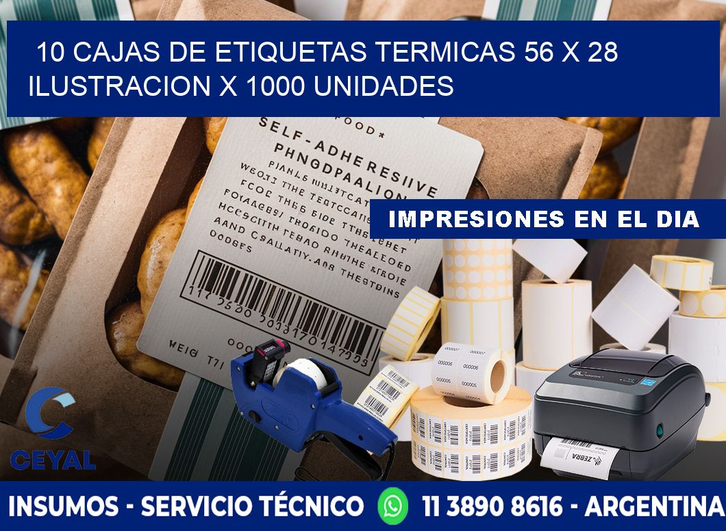 10 CAJAS DE ETIQUETAS TERMICAS 56 x 28 ILUSTRACION X 1000 UNIDADES