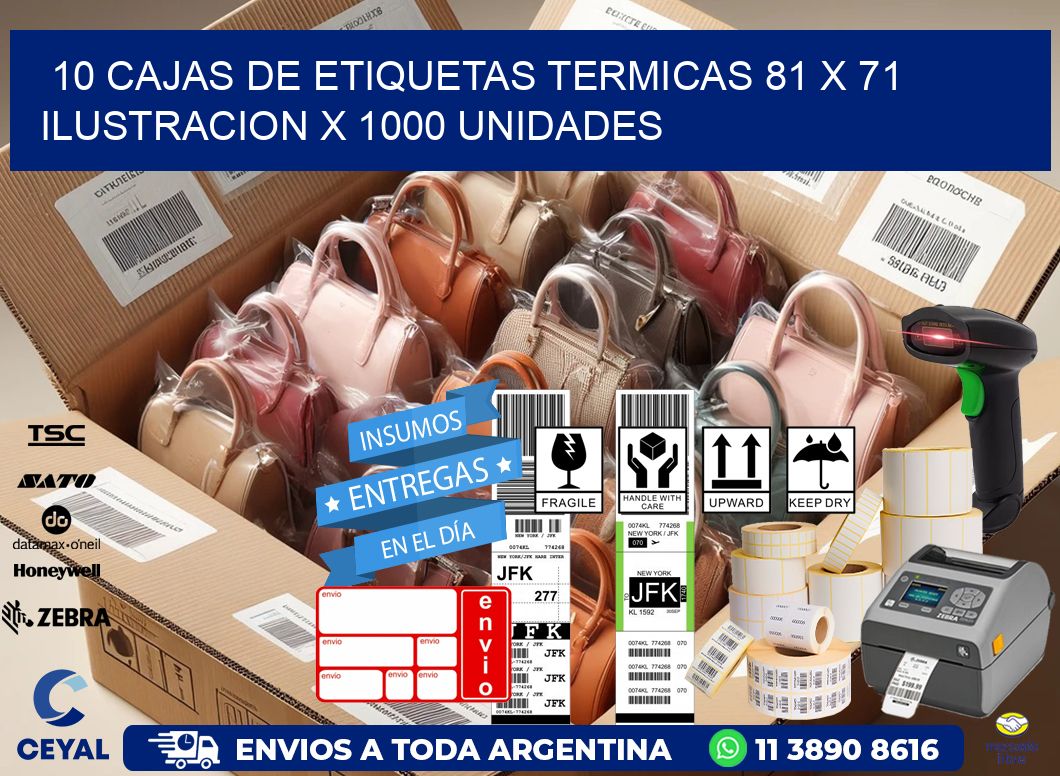 10 CAJAS DE ETIQUETAS TERMICAS 81 x 71 ILUSTRACION X 1000 UNIDADES