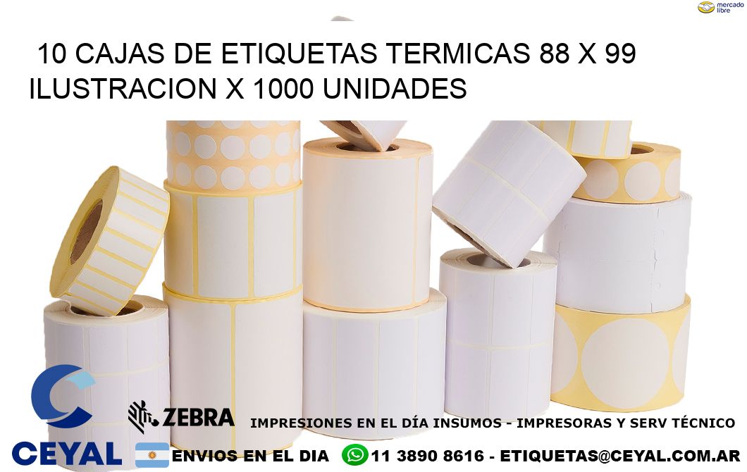 10 CAJAS DE ETIQUETAS TERMICAS 88 x 99 ILUSTRACION X 1000 UNIDADES