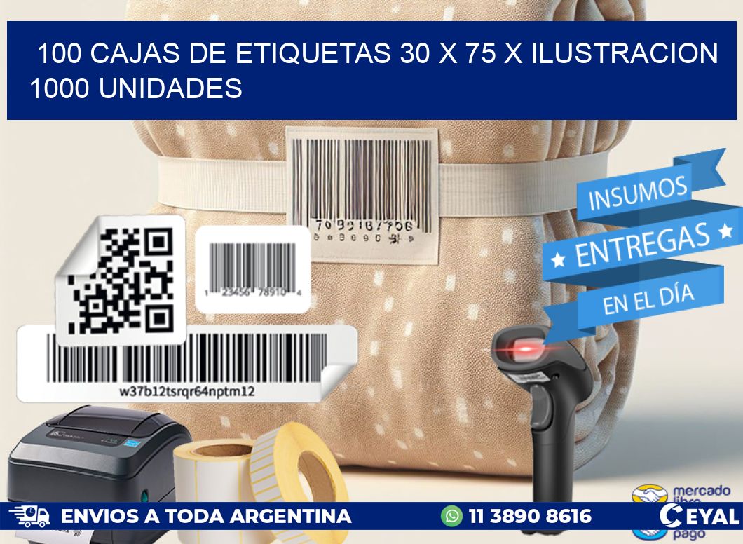 100 CAJAS DE ETIQUETAS 30 x 75 X ILUSTRACION 1000 UNIDADES