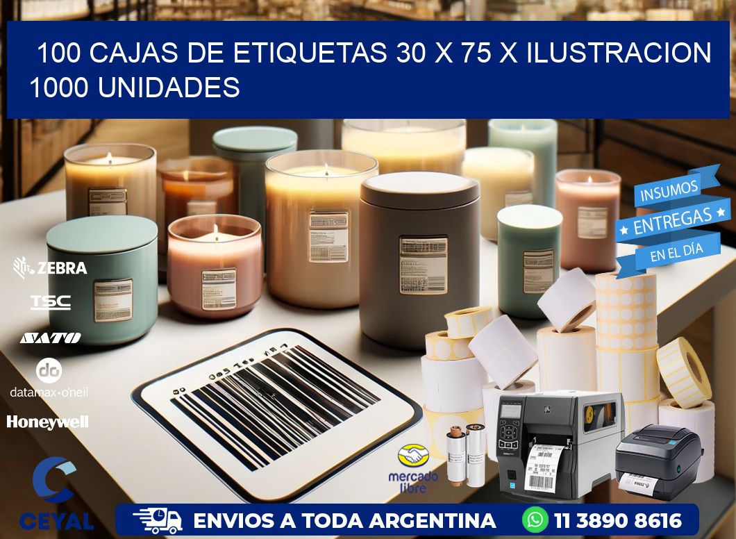 100 CAJAS DE ETIQUETAS 30 x 75 X ILUSTRACION 1000 UNIDADES