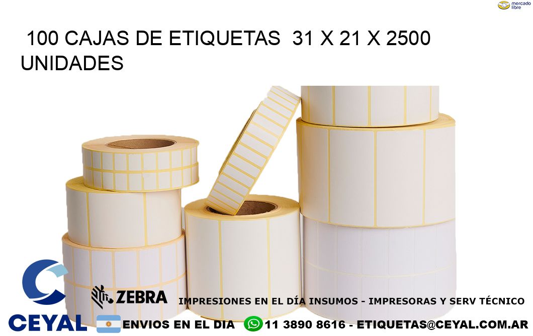 100 CAJAS DE ETIQUETAS  31 x 21 X 2500 UNIDADES