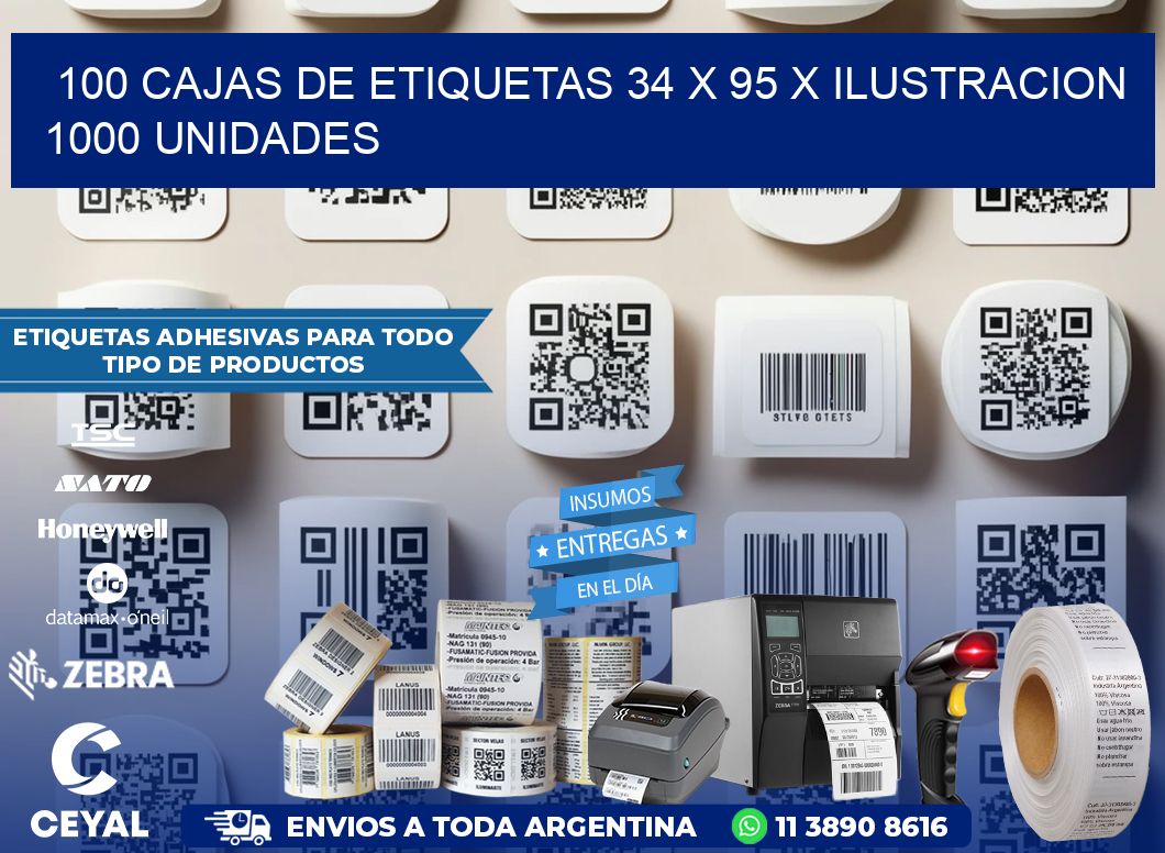 100 CAJAS DE ETIQUETAS 34 x 95 X ILUSTRACION 1000 UNIDADES