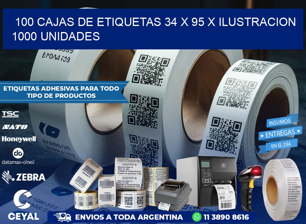 100 CAJAS DE ETIQUETAS 34 x 95 X ILUSTRACION 1000 UNIDADES