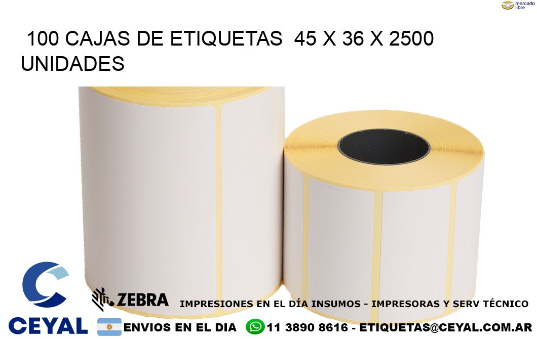 100 CAJAS DE ETIQUETAS  45 x 36 X 2500 UNIDADES