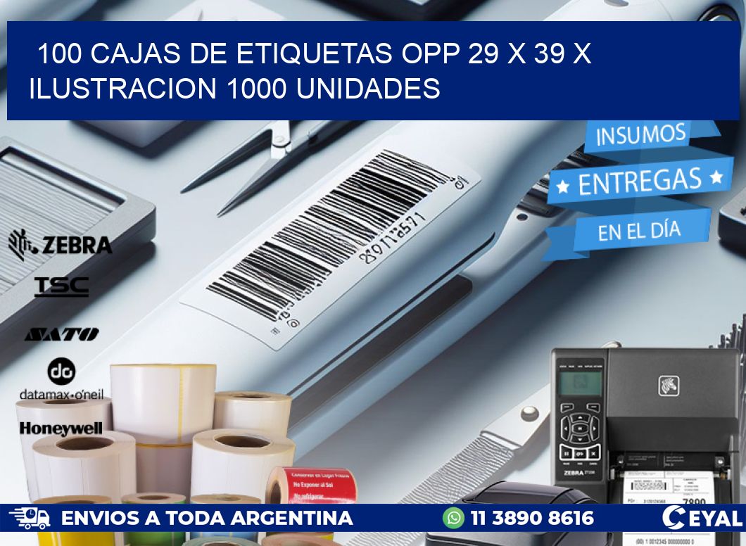 100 CAJAS DE ETIQUETAS OPP 29 x 39 X ILUSTRACION 1000 UNIDADES