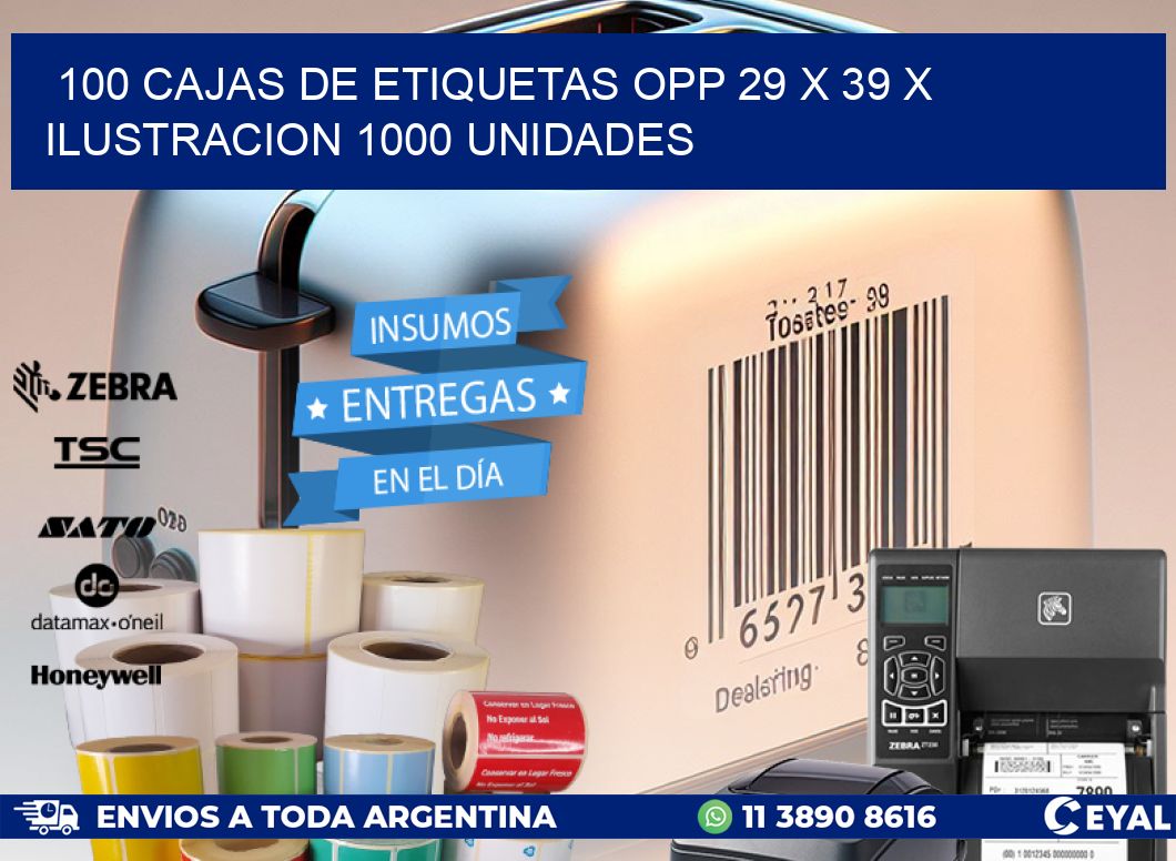 100 CAJAS DE ETIQUETAS OPP 29 x 39 X ILUSTRACION 1000 UNIDADES