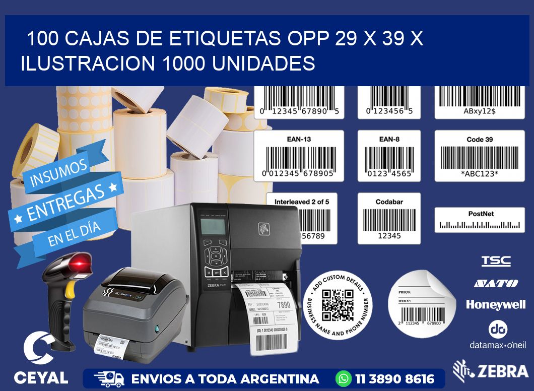 100 CAJAS DE ETIQUETAS OPP 29 x 39 X ILUSTRACION 1000 UNIDADES