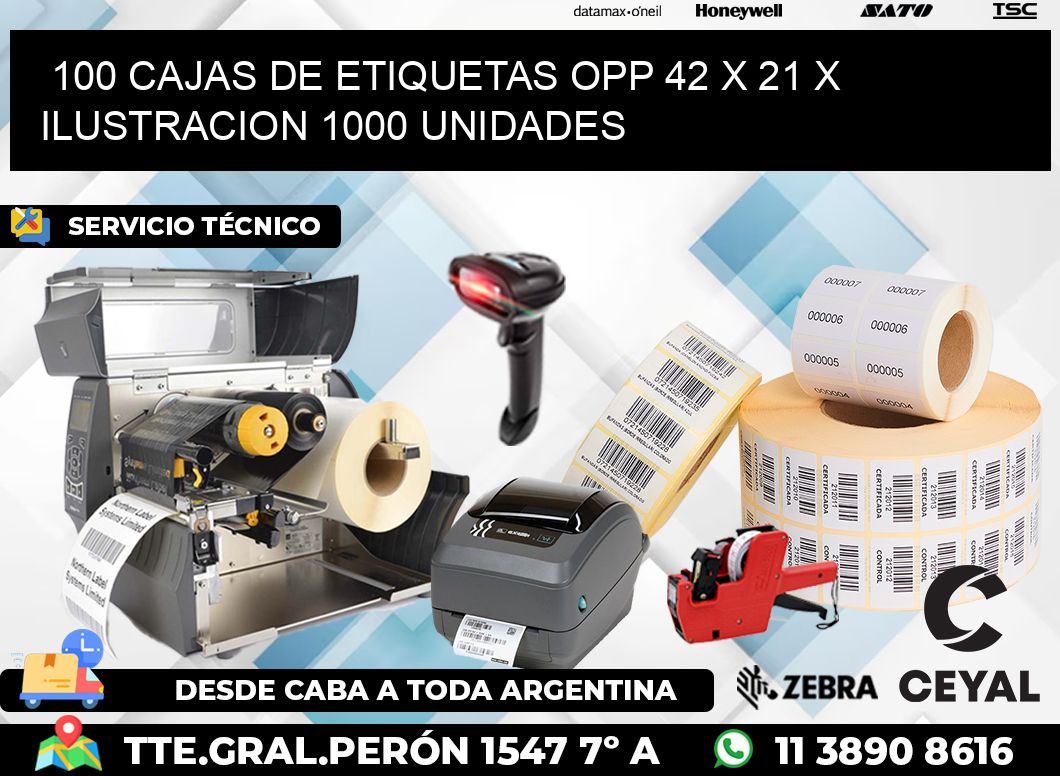 100 CAJAS DE ETIQUETAS OPP 42 x 21 X ILUSTRACION 1000 UNIDADES