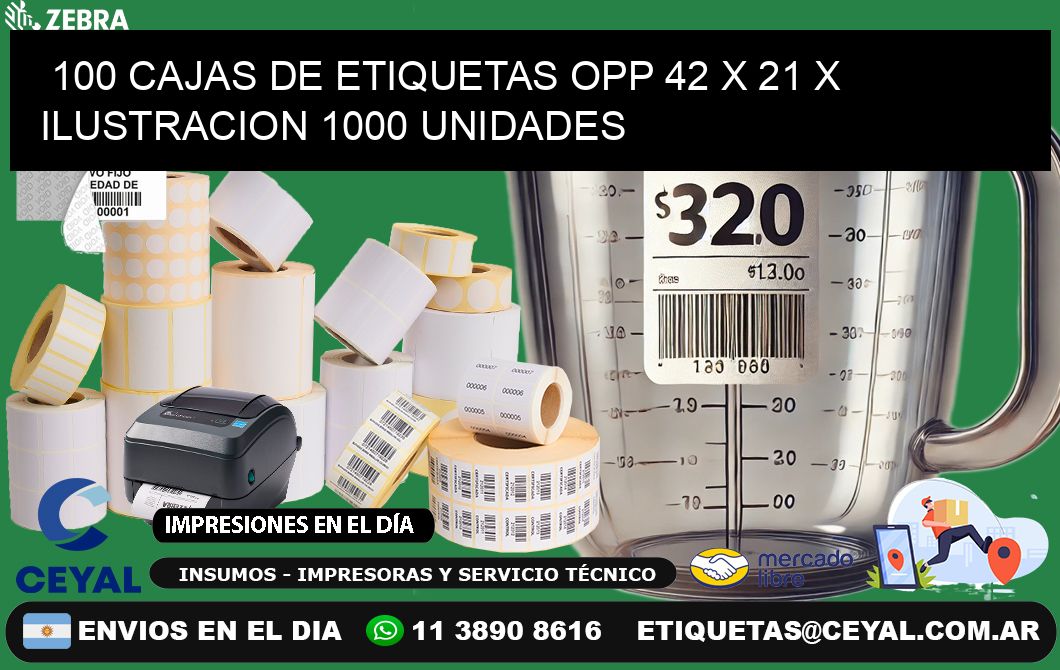 100 CAJAS DE ETIQUETAS OPP 42 x 21 X ILUSTRACION 1000 UNIDADES