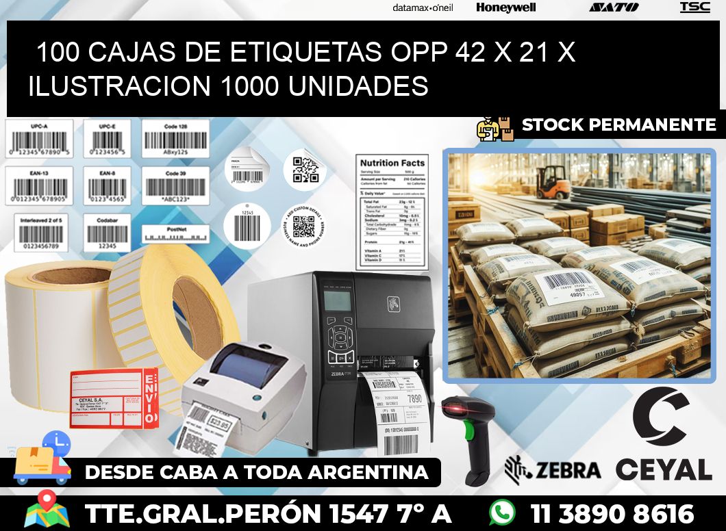 100 CAJAS DE ETIQUETAS OPP 42 x 21 X ILUSTRACION 1000 UNIDADES