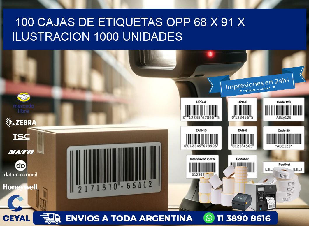 100 CAJAS DE ETIQUETAS OPP 68 x 91 X ILUSTRACION 1000 UNIDADES