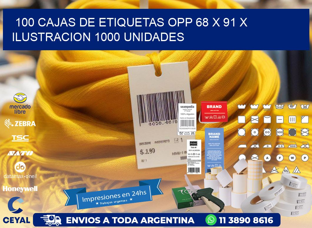 100 CAJAS DE ETIQUETAS OPP 68 x 91 X ILUSTRACION 1000 UNIDADES