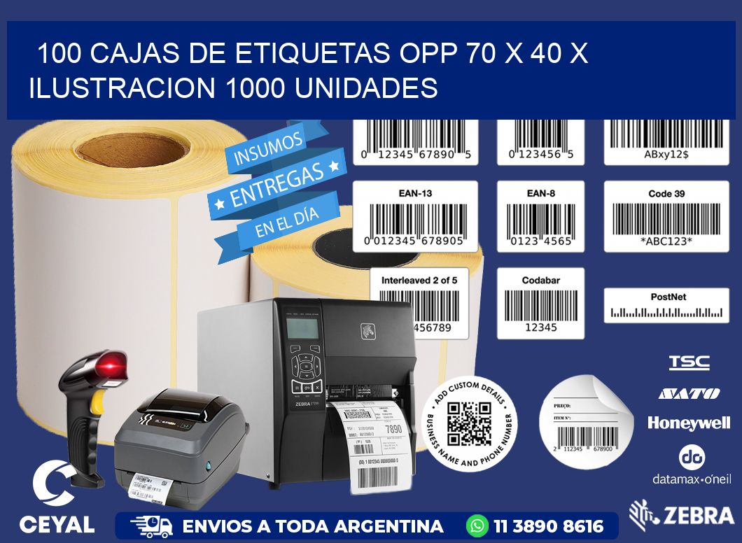 100 CAJAS DE ETIQUETAS OPP 70 x 40 X ILUSTRACION 1000 UNIDADES