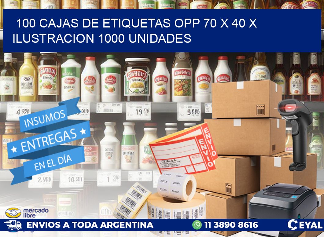 100 CAJAS DE ETIQUETAS OPP 70 x 40 X ILUSTRACION 1000 UNIDADES