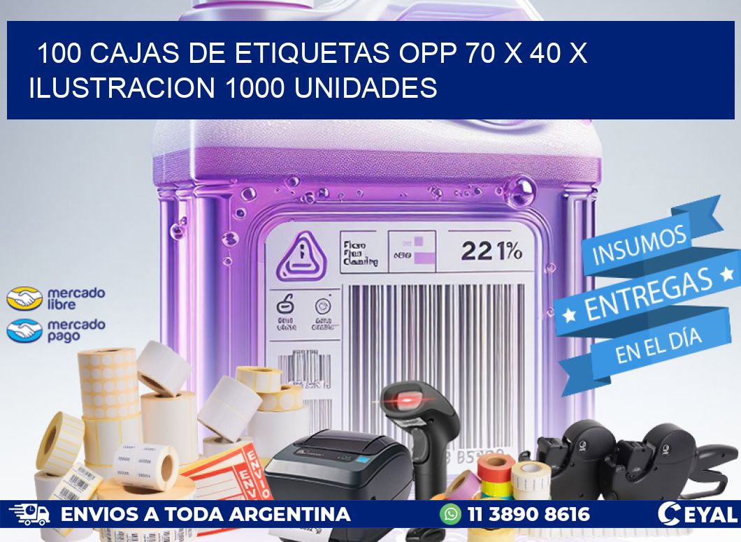 100 CAJAS DE ETIQUETAS OPP 70 x 40 X ILUSTRACION 1000 UNIDADES