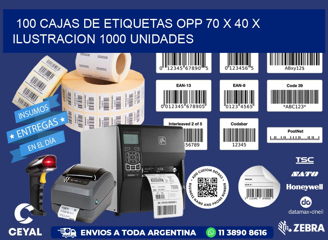 100 CAJAS DE ETIQUETAS OPP 70 x 40 X ILUSTRACION 1000 UNIDADES