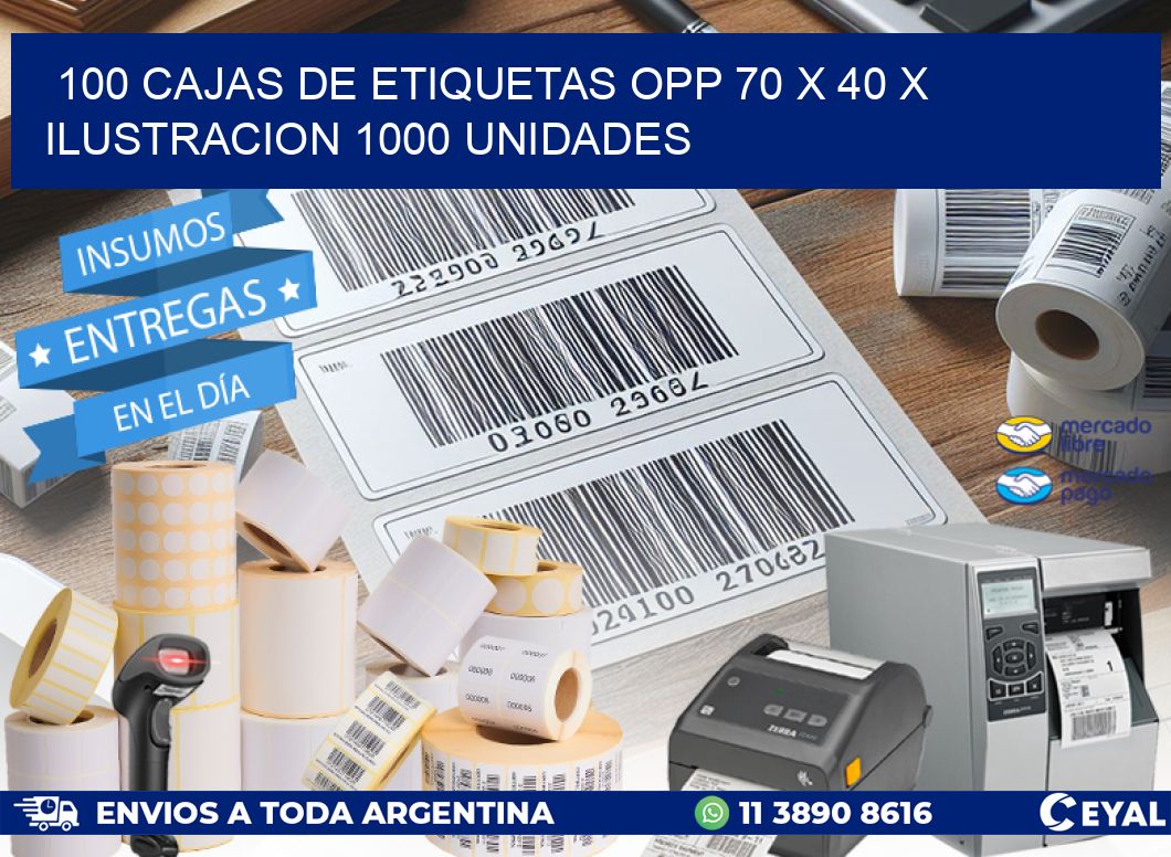 100 CAJAS DE ETIQUETAS OPP 70 x 40 X ILUSTRACION 1000 UNIDADES