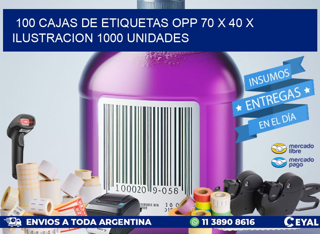 100 CAJAS DE ETIQUETAS OPP 70 x 40 X ILUSTRACION 1000 UNIDADES