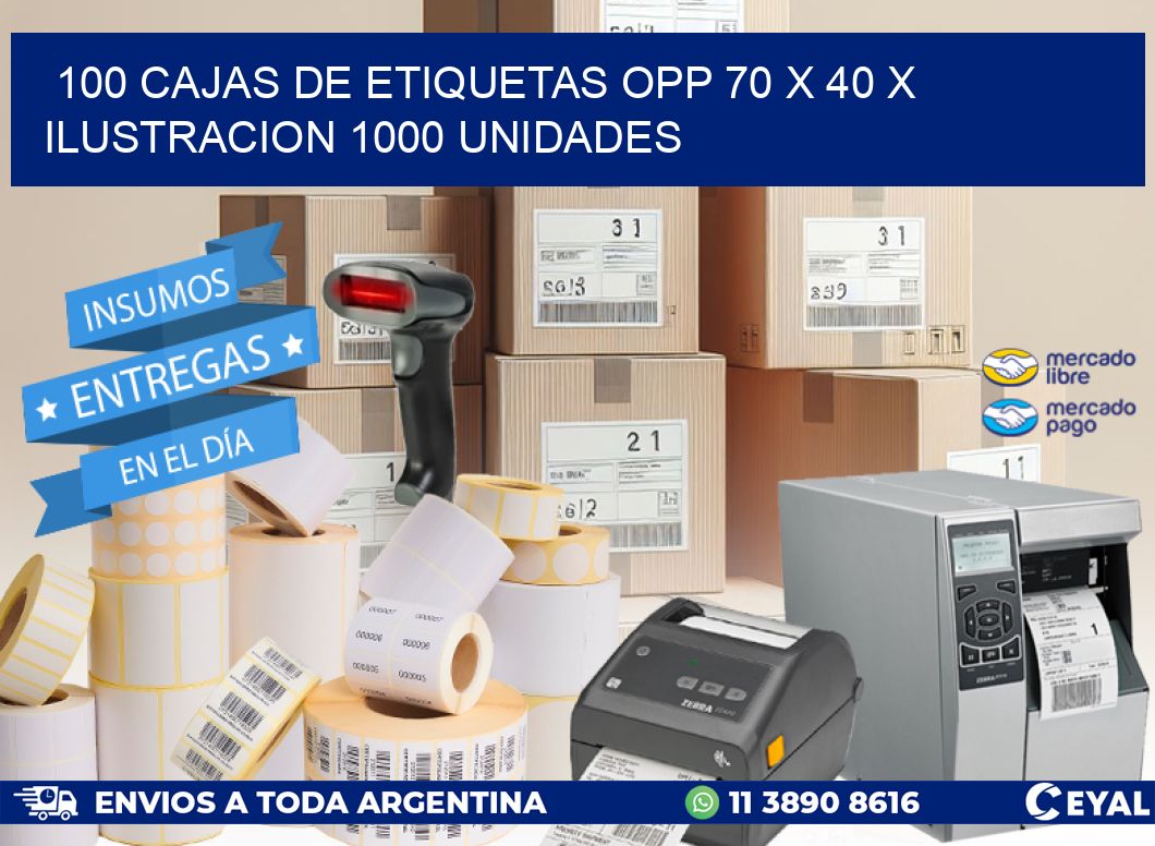 100 CAJAS DE ETIQUETAS OPP 70 x 40 X ILUSTRACION 1000 UNIDADES