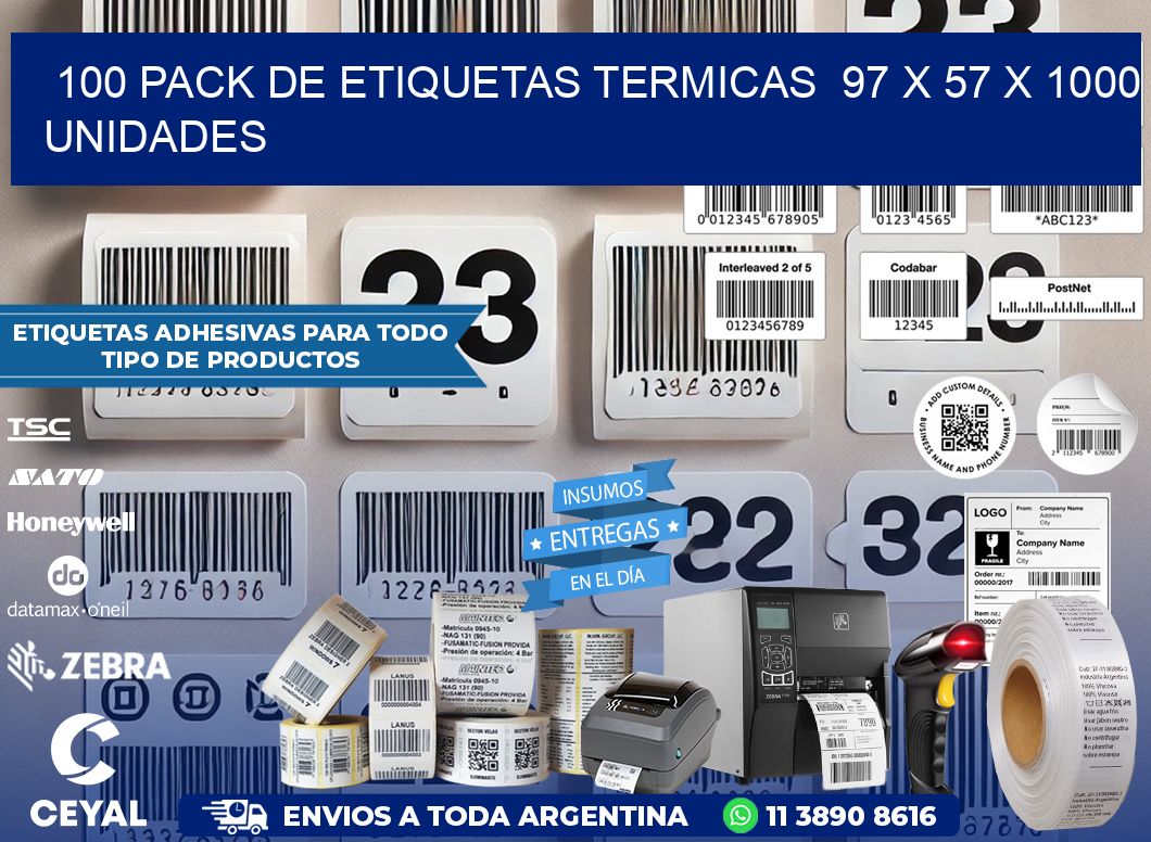 100 PACK DE ETIQUETAS TERMICAS  97 x 57 X 1000 UNIDADES