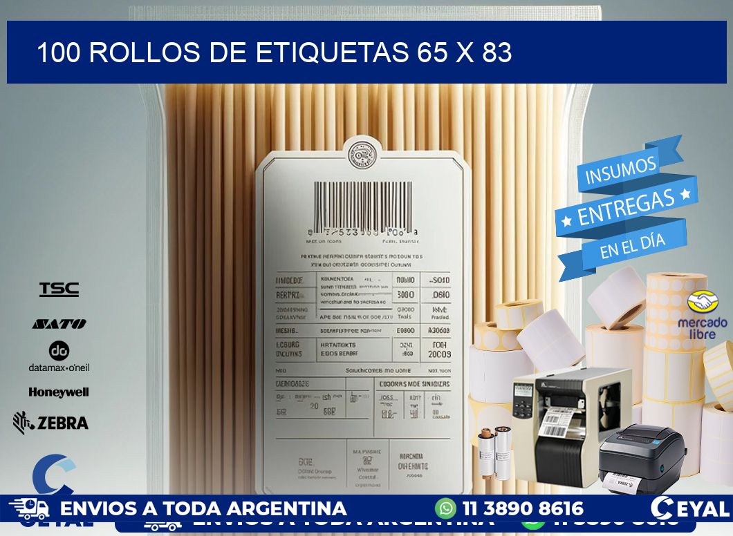 100 ROLLOS DE ETIQUETAS 65 x 83