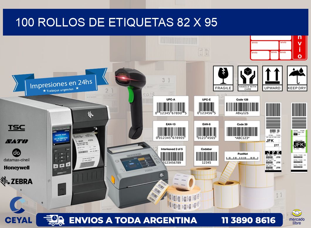 100 ROLLOS DE ETIQUETAS 82 x 95