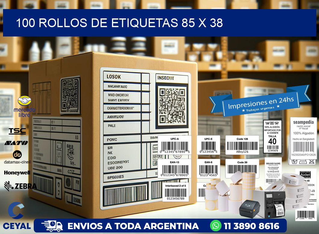 100 ROLLOS DE ETIQUETAS 85 x 38