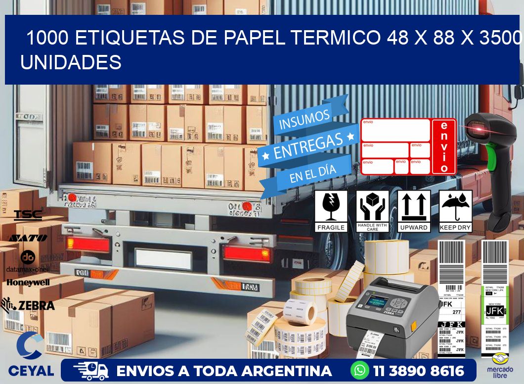 1000 ETIQUETAS DE PAPEL TERMICO 48 x 88 X 3500 UNIDADES