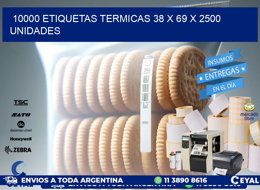 10000 ETIQUETAS TERMICAS 38 x 69 X 2500 UNIDADES