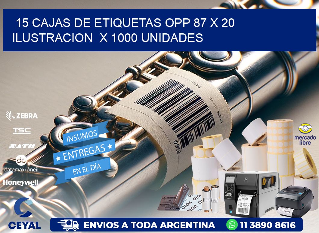 15 CAJAS DE ETIQUETAS OPP 87 x 20 ILUSTRACION  X 1000 UNIDADES