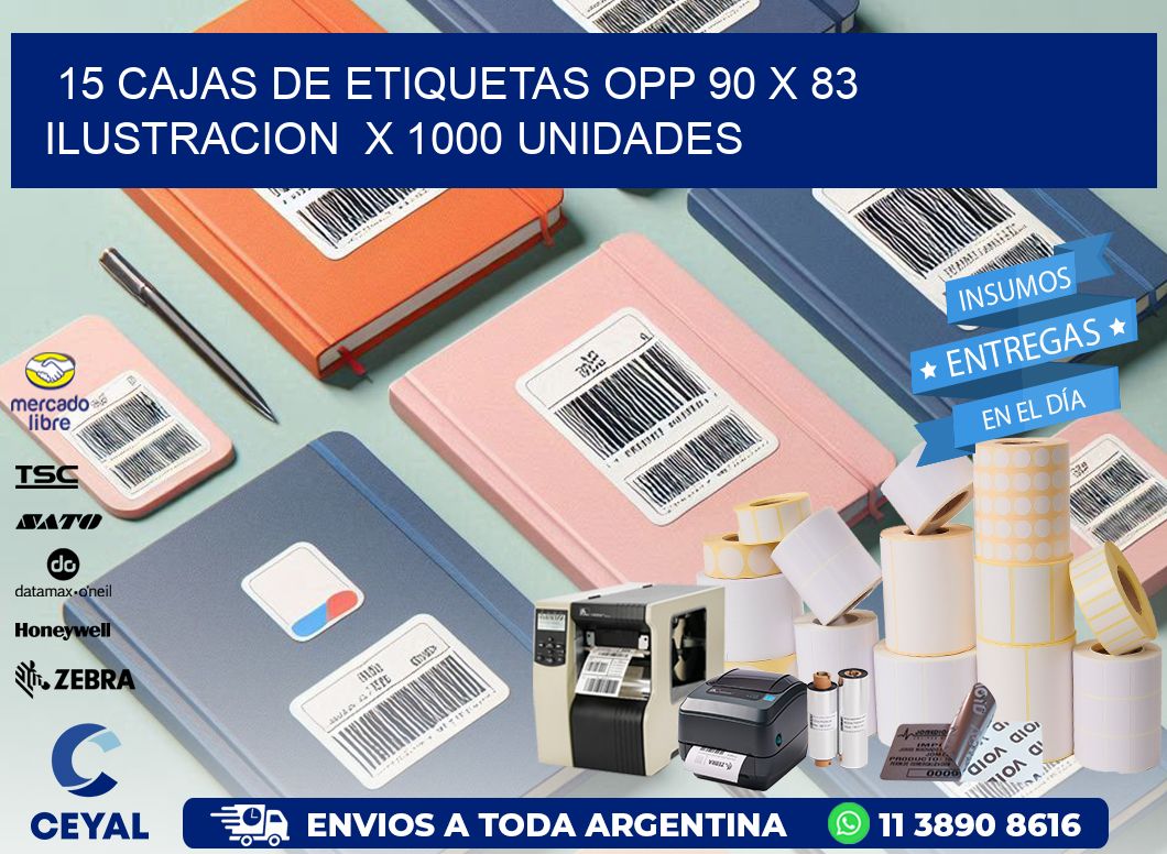 15 CAJAS DE ETIQUETAS OPP 90 x 83 ILUSTRACION  X 1000 UNIDADES