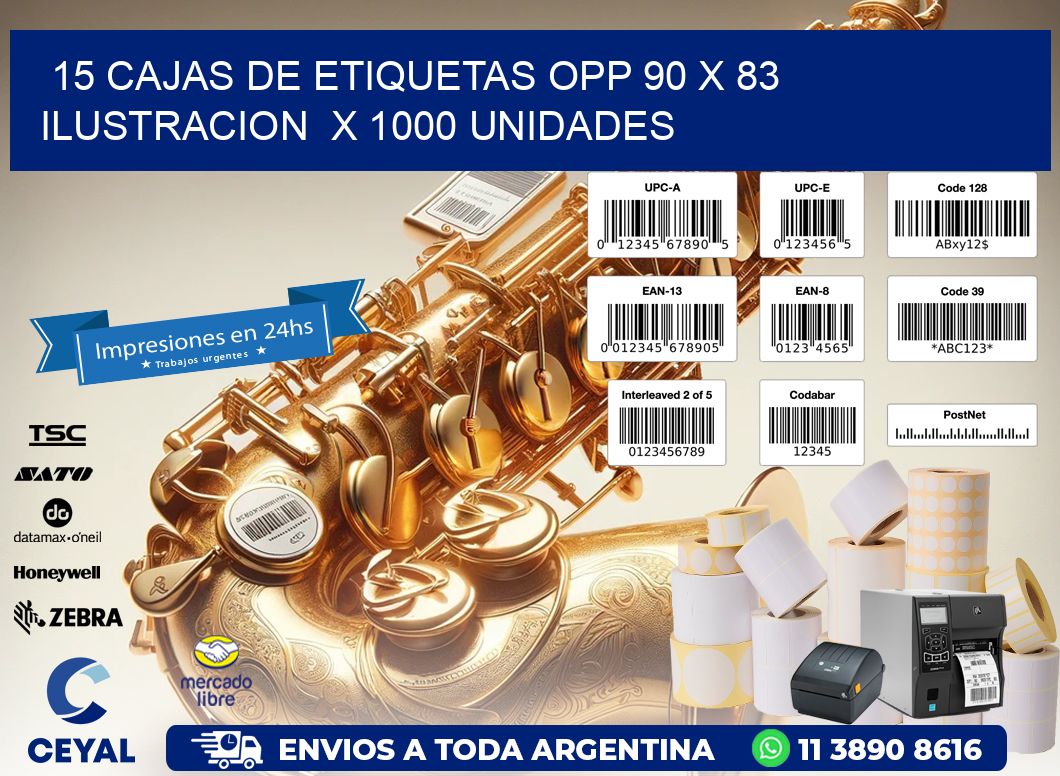 15 CAJAS DE ETIQUETAS OPP 90 x 83 ILUSTRACION  X 1000 UNIDADES