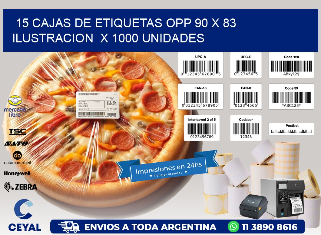 15 CAJAS DE ETIQUETAS OPP 90 x 83 ILUSTRACION  X 1000 UNIDADES