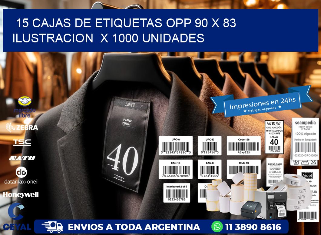 15 CAJAS DE ETIQUETAS OPP 90 x 83 ILUSTRACION  X 1000 UNIDADES