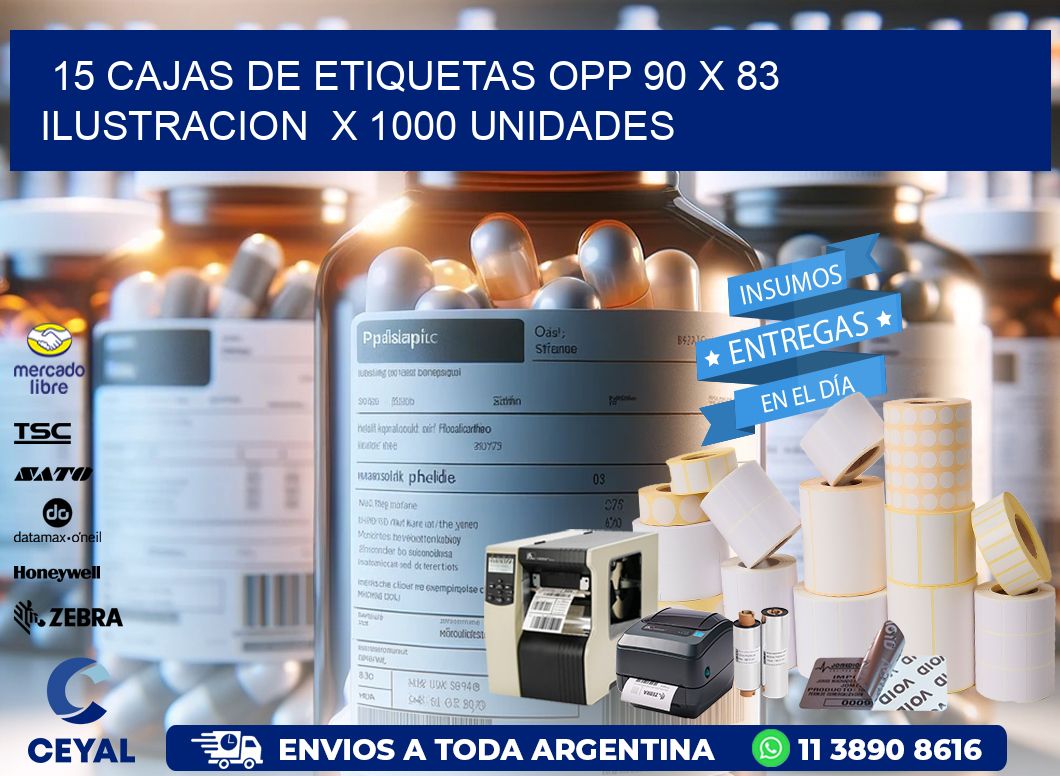 15 CAJAS DE ETIQUETAS OPP 90 x 83 ILUSTRACION  X 1000 UNIDADES