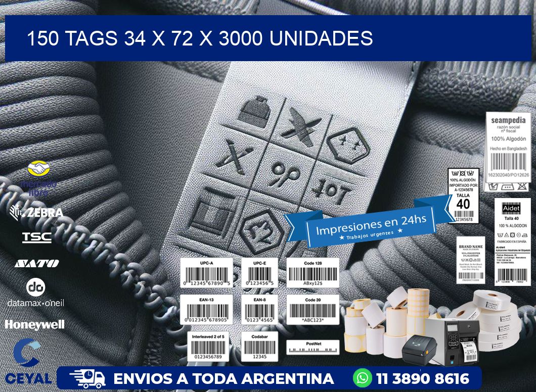 150 TAGS 34 x 72 X 3000 UNIDADES