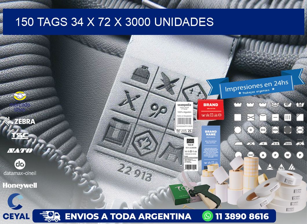 150 TAGS 34 x 72 X 3000 UNIDADES