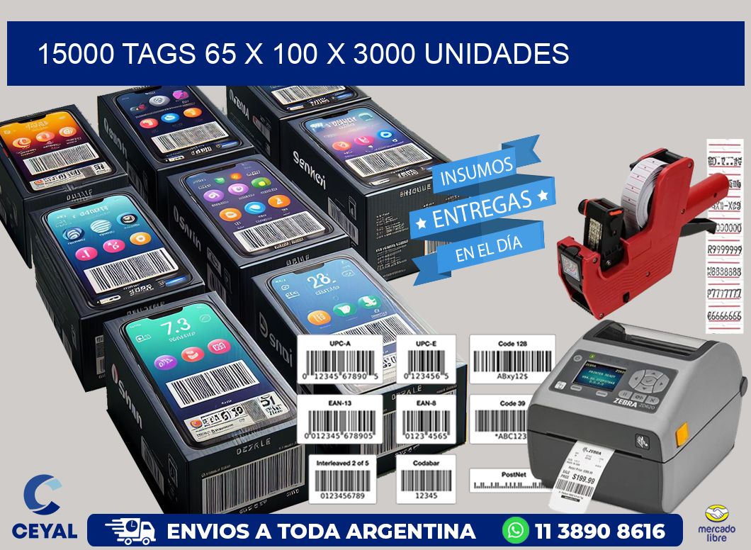 15000 TAGS 65 x 100 X 3000 UNIDADES