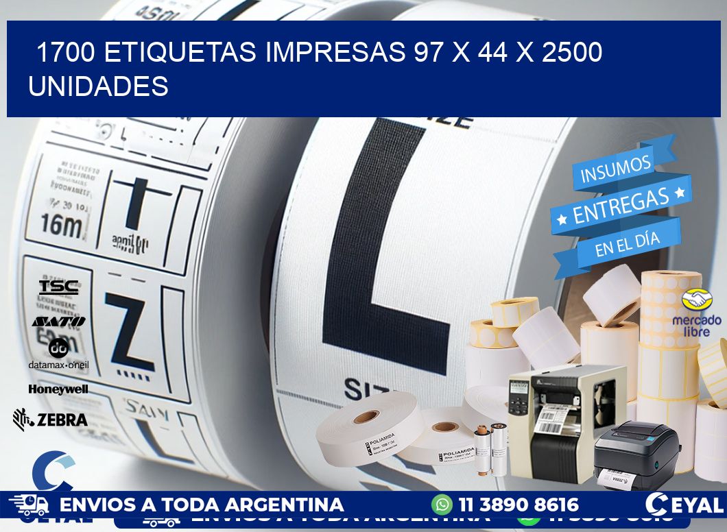 1700 ETIQUETAS IMPRESAS 97 x 44 X 2500 UNIDADES