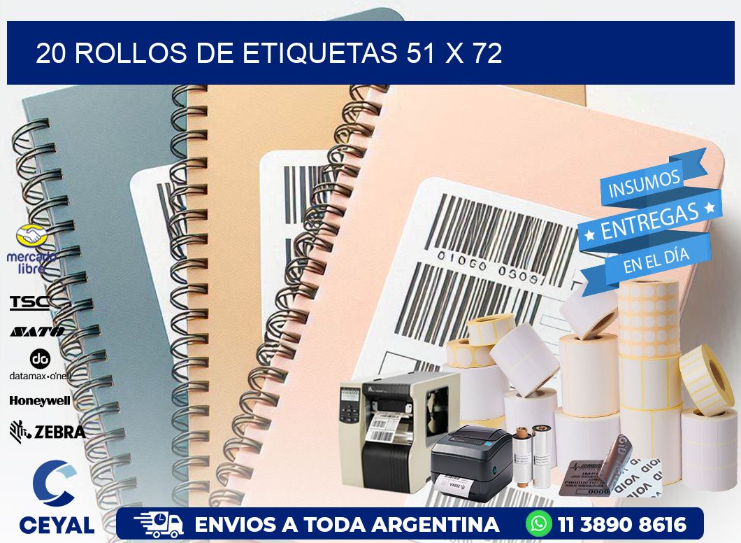 20 ROLLOS DE ETIQUETAS 51 x 72