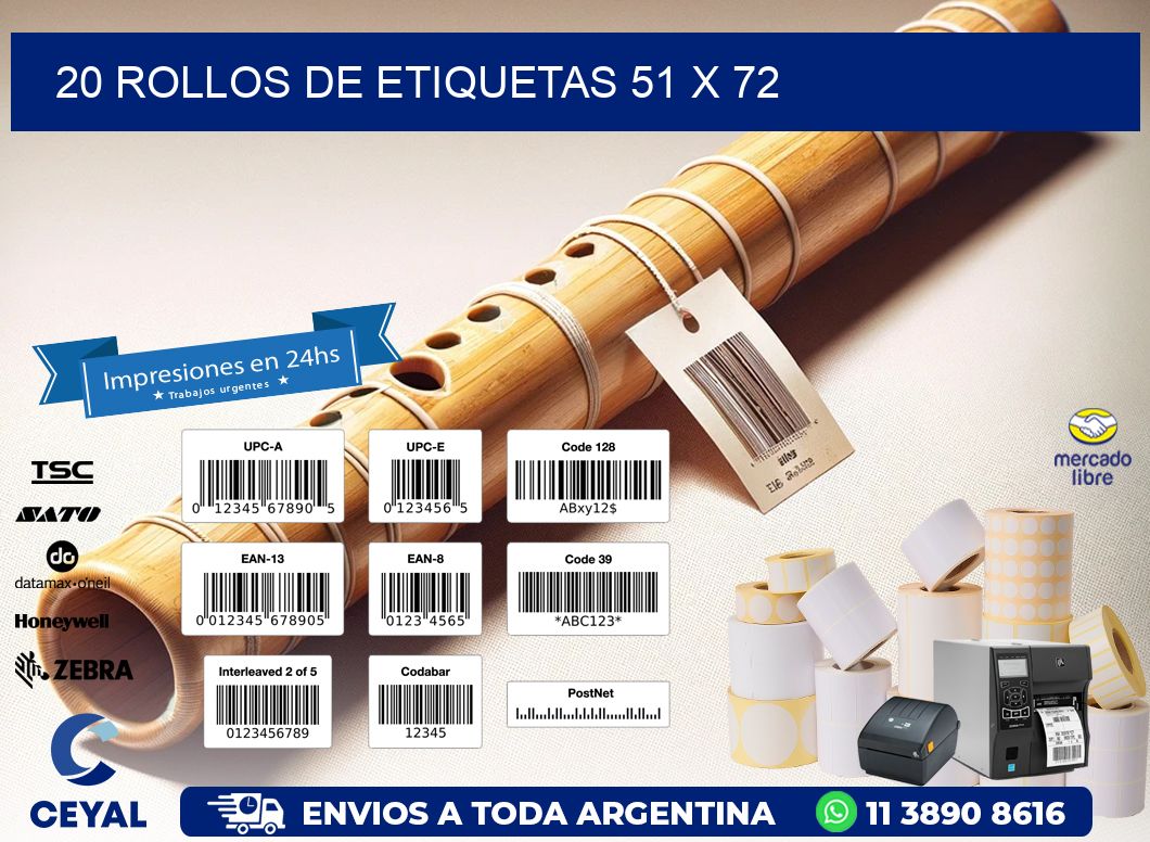 20 ROLLOS DE ETIQUETAS 51 x 72