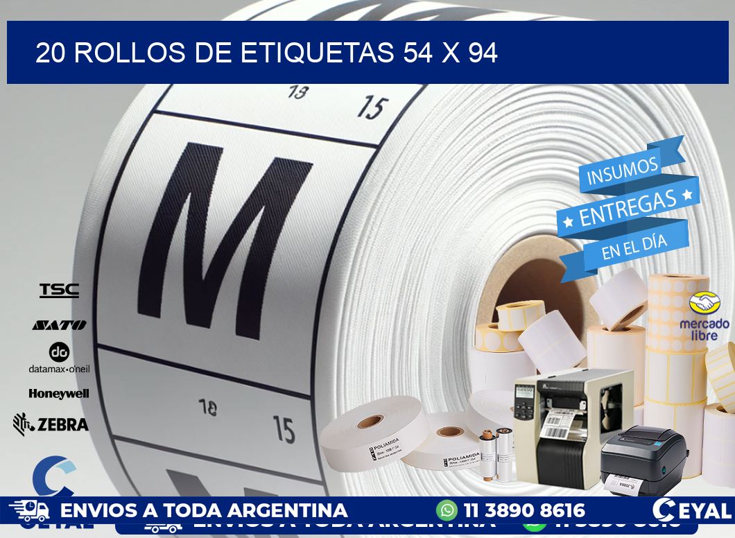 20 ROLLOS DE ETIQUETAS 54 x 94